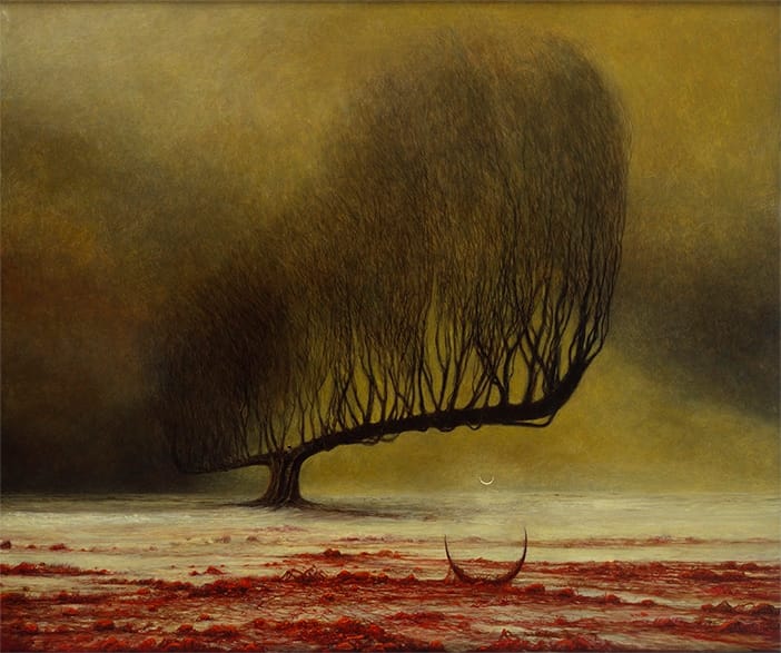 Untitled — great tree over a red plain — Zdzisław Beksiński