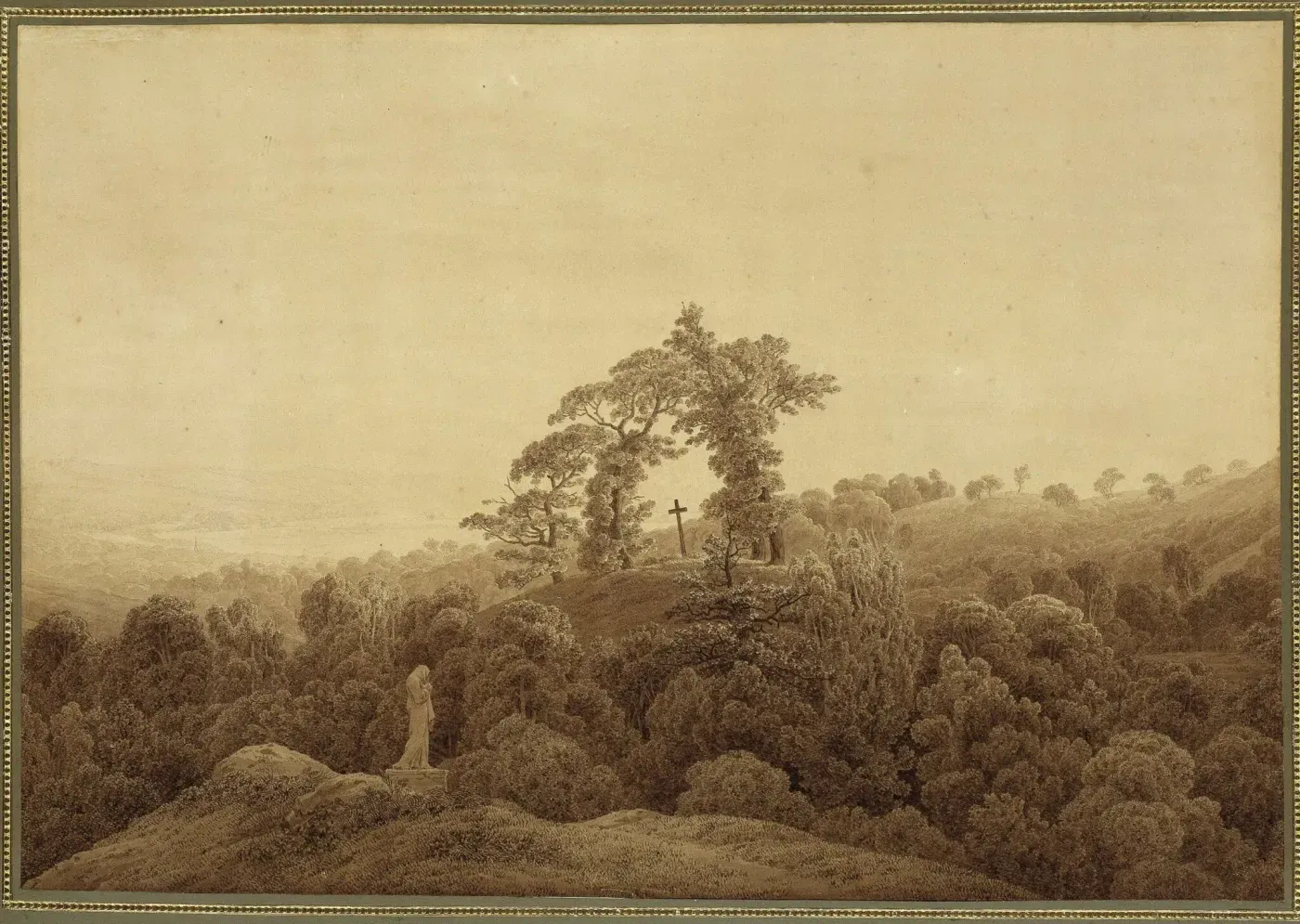Coastal Landscape with Cross and Statue — Caspar David Friedrich
